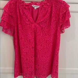 Fuchsia Lace Ruffle Sleeve Blouse Nanette Lepore